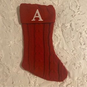 Holiday Time Monogram Letter “A” Knit Stocking Red